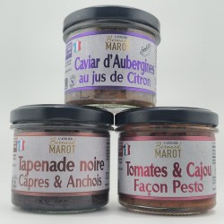 Coffret apéritif Bernard Marot : tapenade, aubergine et tomate cajou