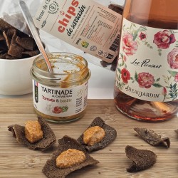 Tartinade tomate basilic chèvre pot ouvert chips sarrasin rosé Loire