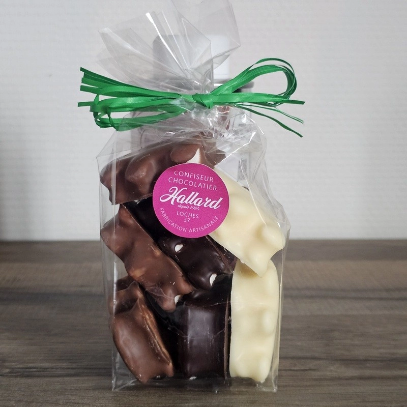 oursons en guimauve enrobés de chocolat noir, lait et blanc, fabrication artisanale, confiserie Wallard