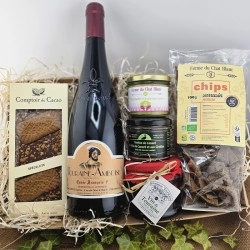 Coffret gastronomique de Pâques Equinoxe en Touraine avec vin rouge, foie gras et chocolat au lait