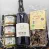 Panier apéro bio de Touraine, photo avec bière artisanale, trois bocaux de tartinades et chips de sarrasin