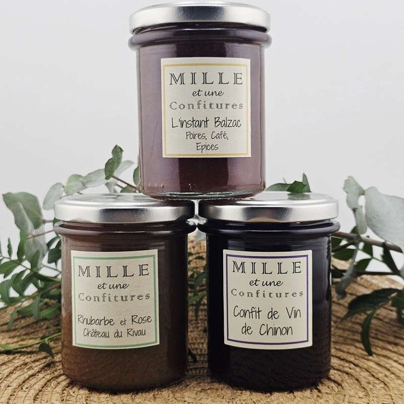 Trio Touraine : confitures Balzac, inspiration du Rivau et confit de Chinon - Le Cadeau Gourmand.