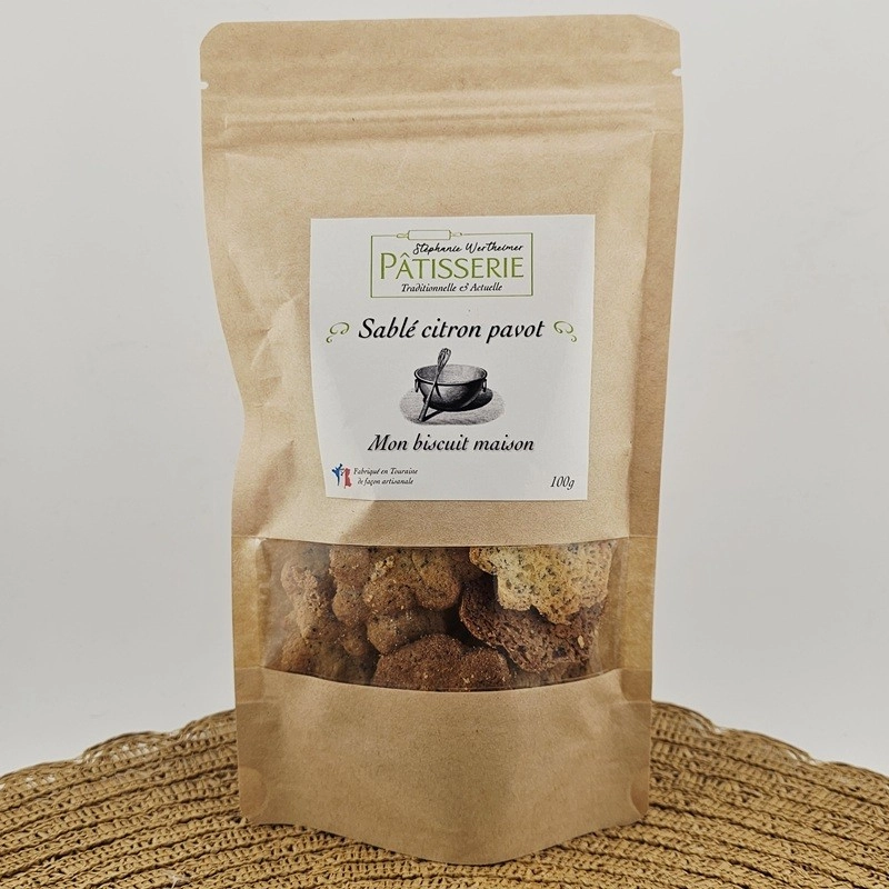 Sablés Citron et Pavot artisanaux, fabrication Touraine ( sachet 100g )