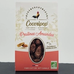 Sachet de pralines amandes bio Cocoripop dans son étui cadeau