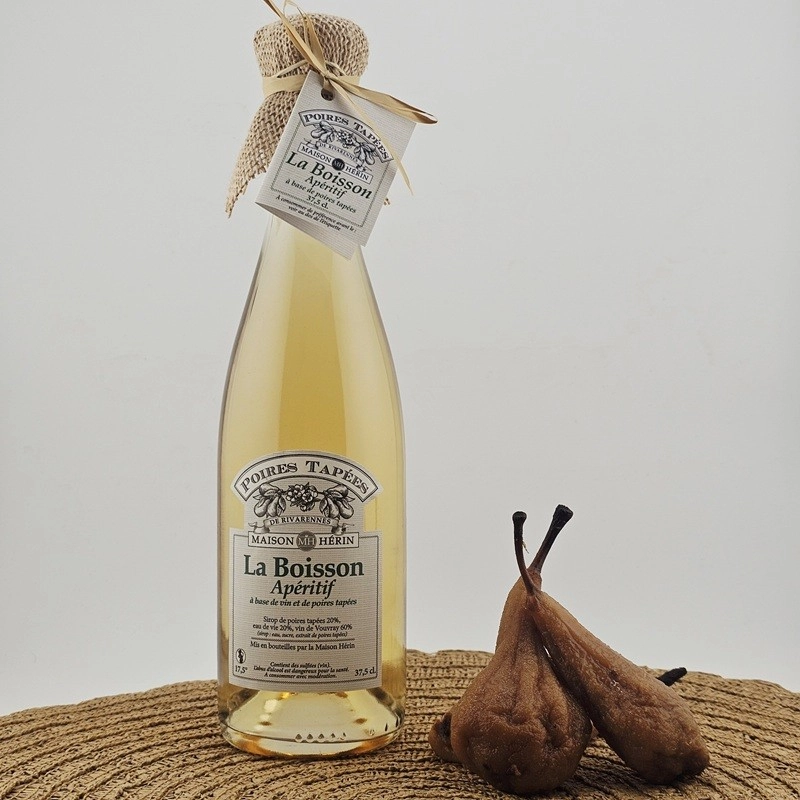 Boisson apéritive à la Poire Tapée de Rivarennes 37,5cl, bouchon décoré de toile de jute