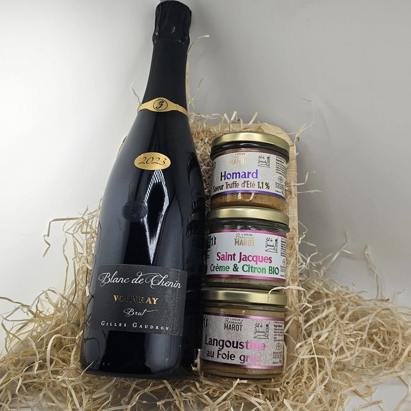 Coffret cadeau Vouvray AOP et tartinables Bernard Marot : homard, langoustines, Saint-Jacques