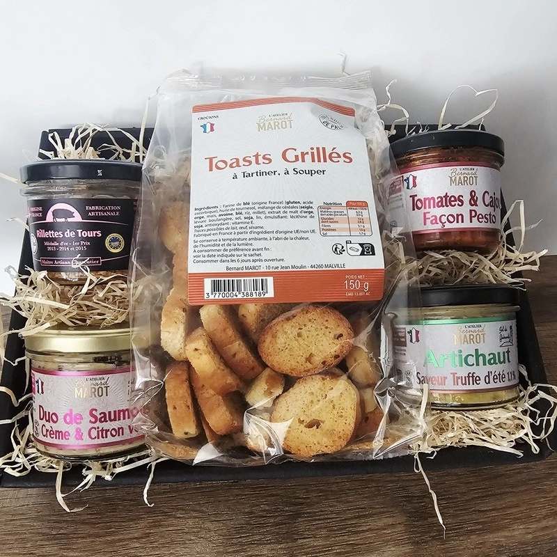 Coffret apéritif terroir : Rillettes de Tours IGP, tartinables et toasts