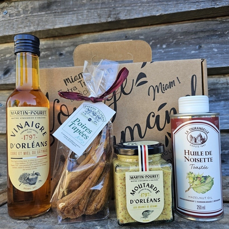 Panier cadeau poires tapées condiments